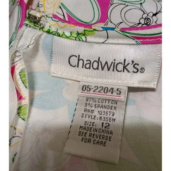 Chadwicks Women's 12 Spring Floral Bright Stretch Cotton Blend Knee Length Dress - Picture 6 of 8